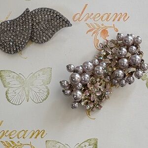 Lot of Two Pairs Vintage Clip Earrings Rhinestones, Pearls, Crystal Beads